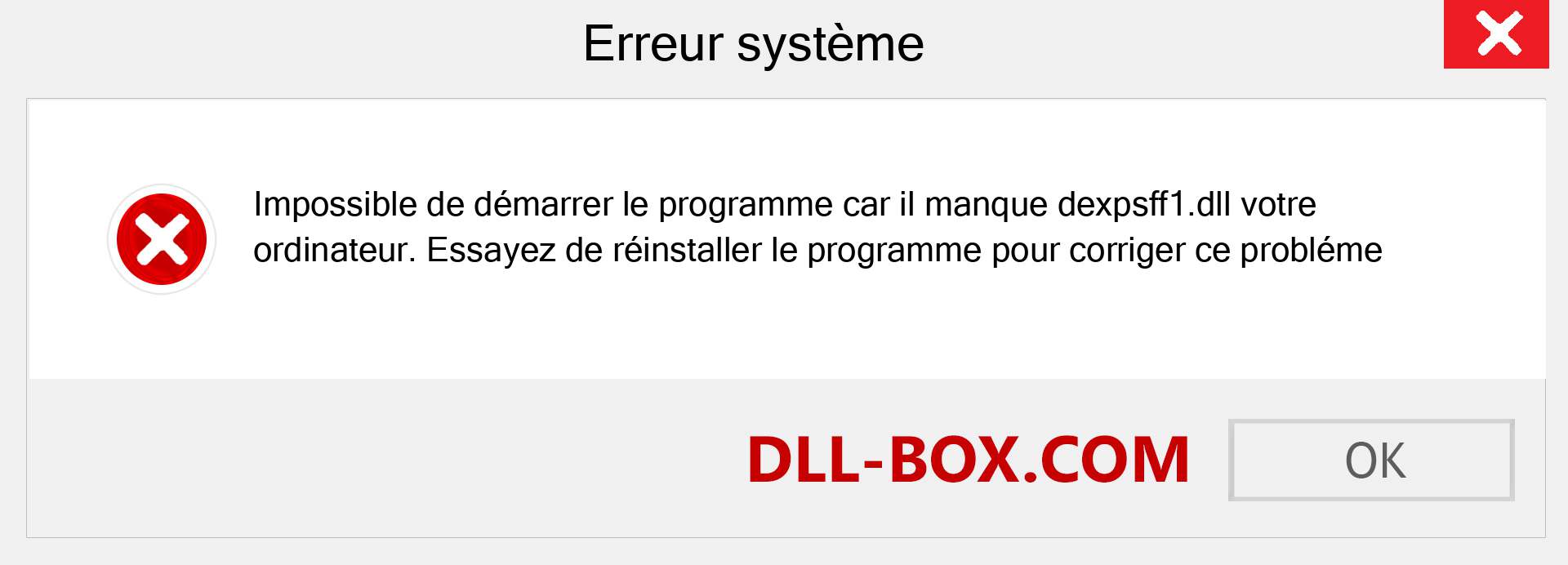 Le fichier dexpsff1.dll est manquant ?. Télécharger pour Windows 7, 8, 10 - Correction de l'erreur manquante dexpsff1 dll sur Windows, photos, images