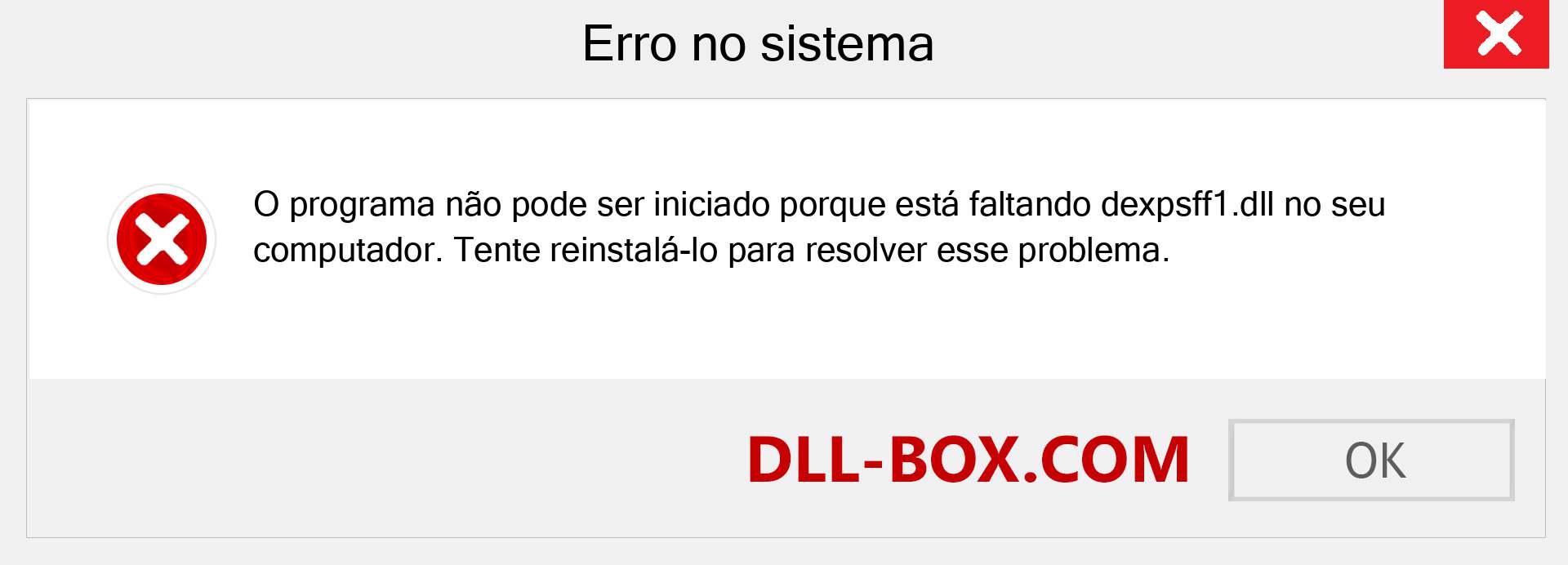 Arquivo dexpsff1.dll ausente ?. Download para Windows 7, 8, 10 - Correção de erro ausente dexpsff1 dll no Windows, fotos, imagens