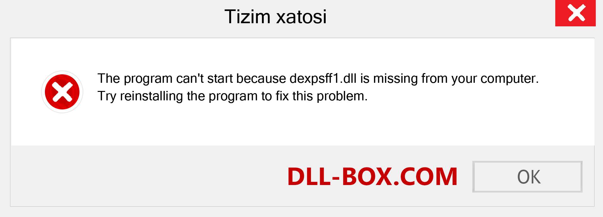 dexpsff1.dll fayli yo'qolganmi?. Windows 7, 8, 10 uchun yuklab olish - Windowsda dexpsff1 dll etishmayotgan xatoni tuzating, rasmlar, rasmlar